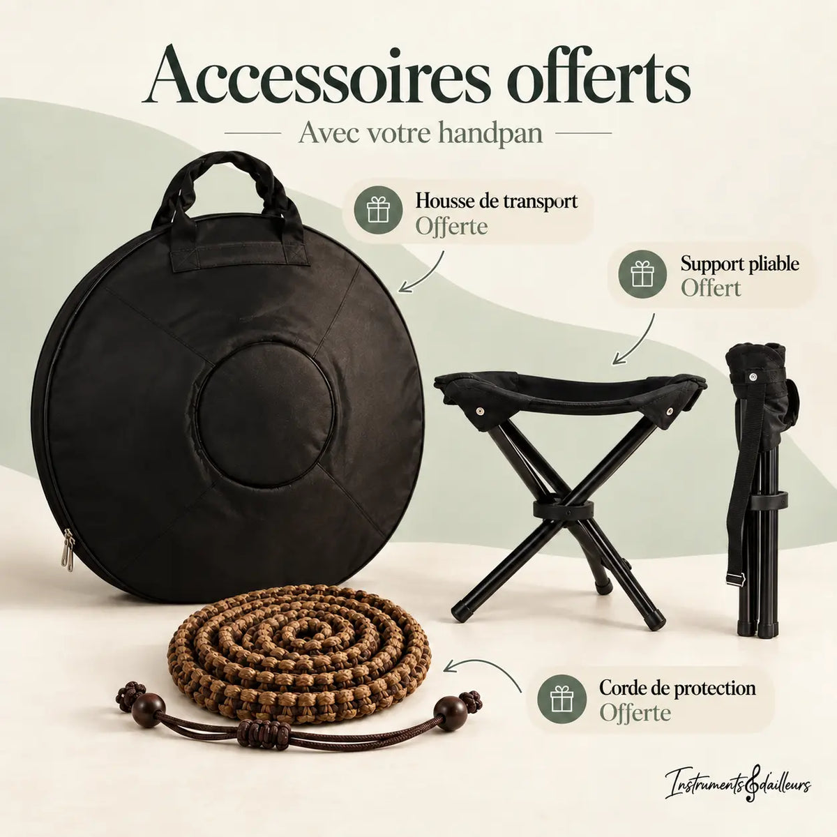 Handpan D Kurd 12 notes profil coque acier finition dorée