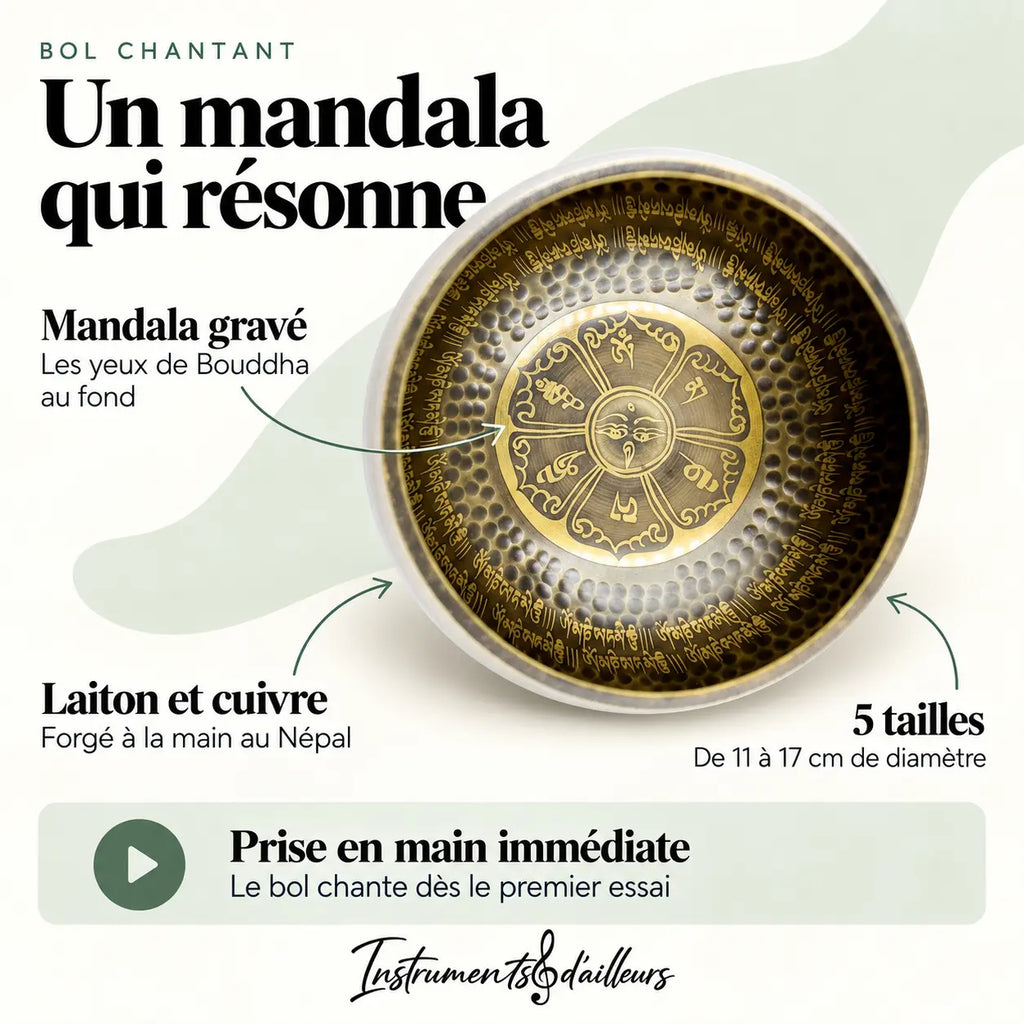 Bol chantant chakra laiton cuivre gravures fines vue de dessus