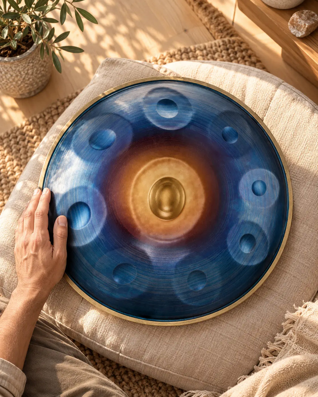 Handpan 9 notes nitruré détail ding central résonance prolongée