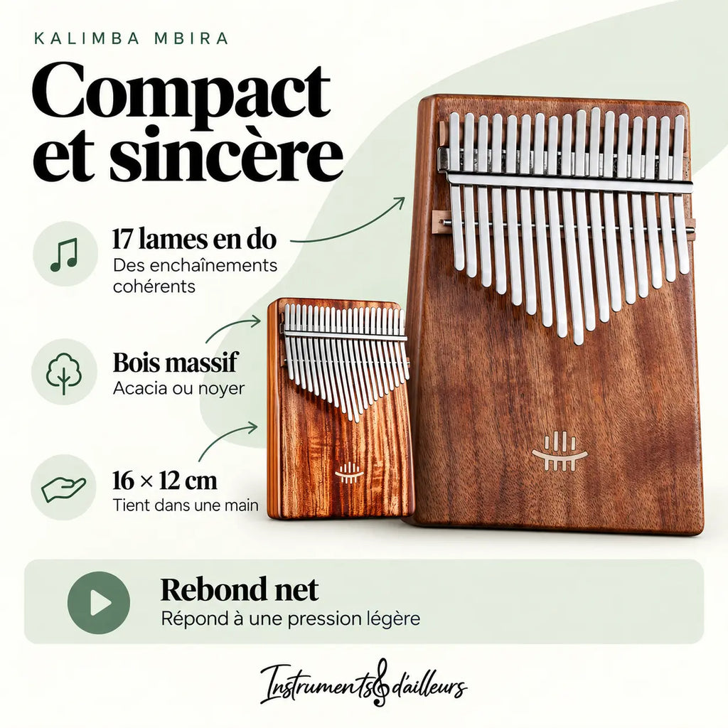 Kalimba Mbira 17 lames bois d' Acacia ou Noyer