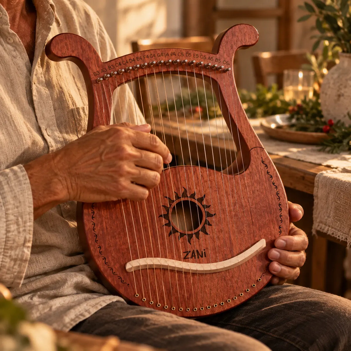 Lyre 19 cordes caisse de résonance