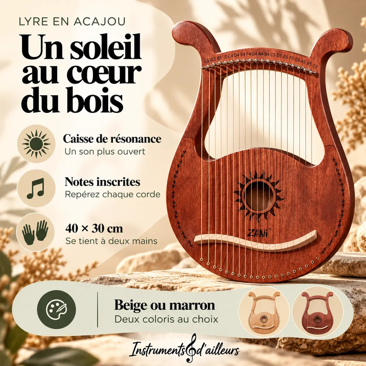 Lyre 19 cordes caisse de résonance
