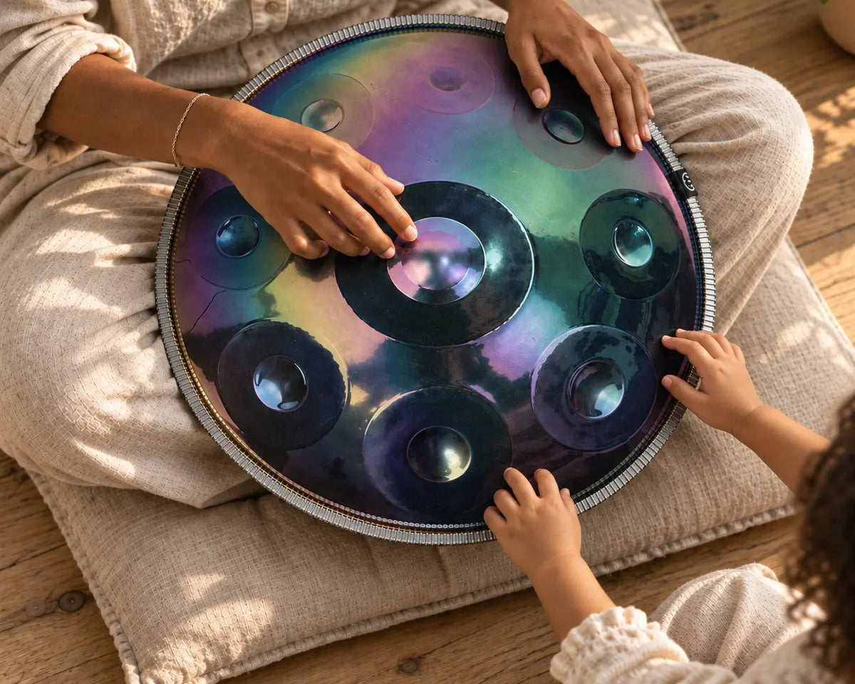 Handpan Arc-en-ciel Ré Mineur Kurd 9, 10 ou 12 Notes